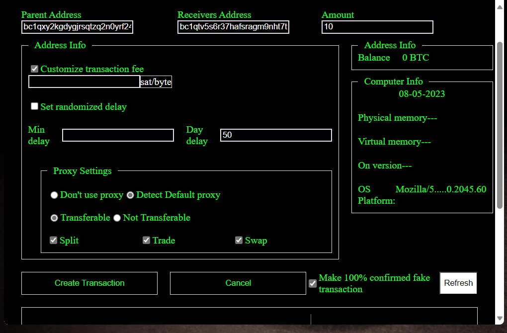 Bitcoin fake transaction